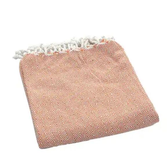 Light Orange Big Diamond Pattern Cotton Woven Throw Blanket 55" x 65" - Picture 3 of 4